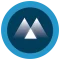 Blue circle logo with stylized mountain peaks in gradient shades.